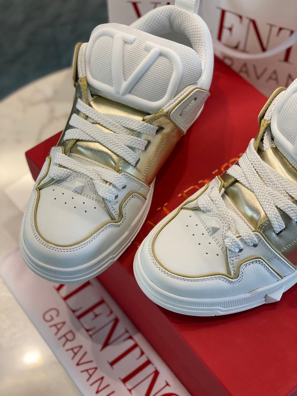 Valentino Garavani Open Skate Sneakers White And Gold view 4