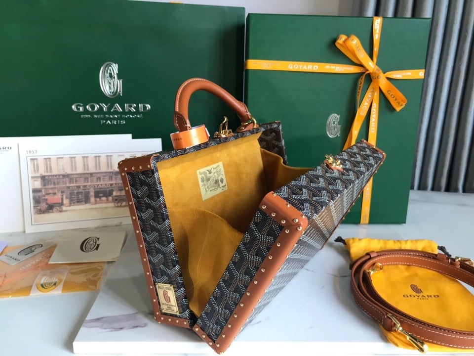 Goyard Grand Hôtel Trunk Bag 24.5cm Cm Black Goyardine Canvas And Tan Calfskin view 9
