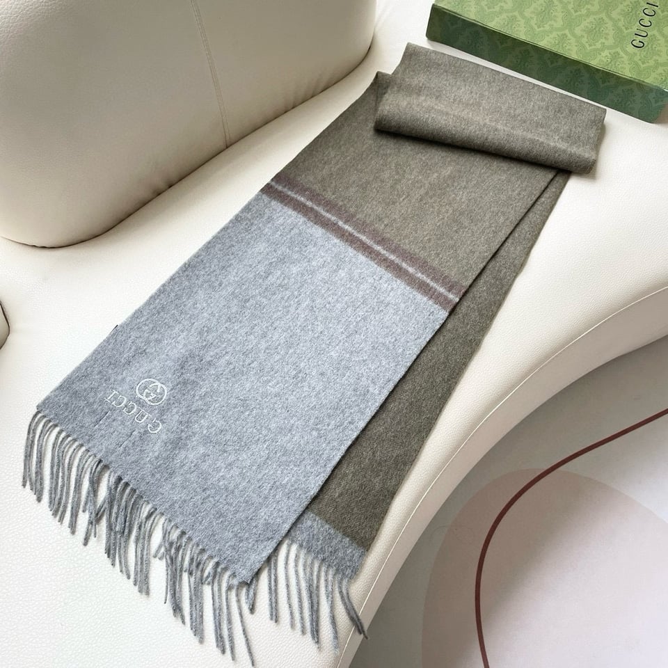 Gucci Cashmere Scarf Colorblock Gray Brown For Women 190cm view 4