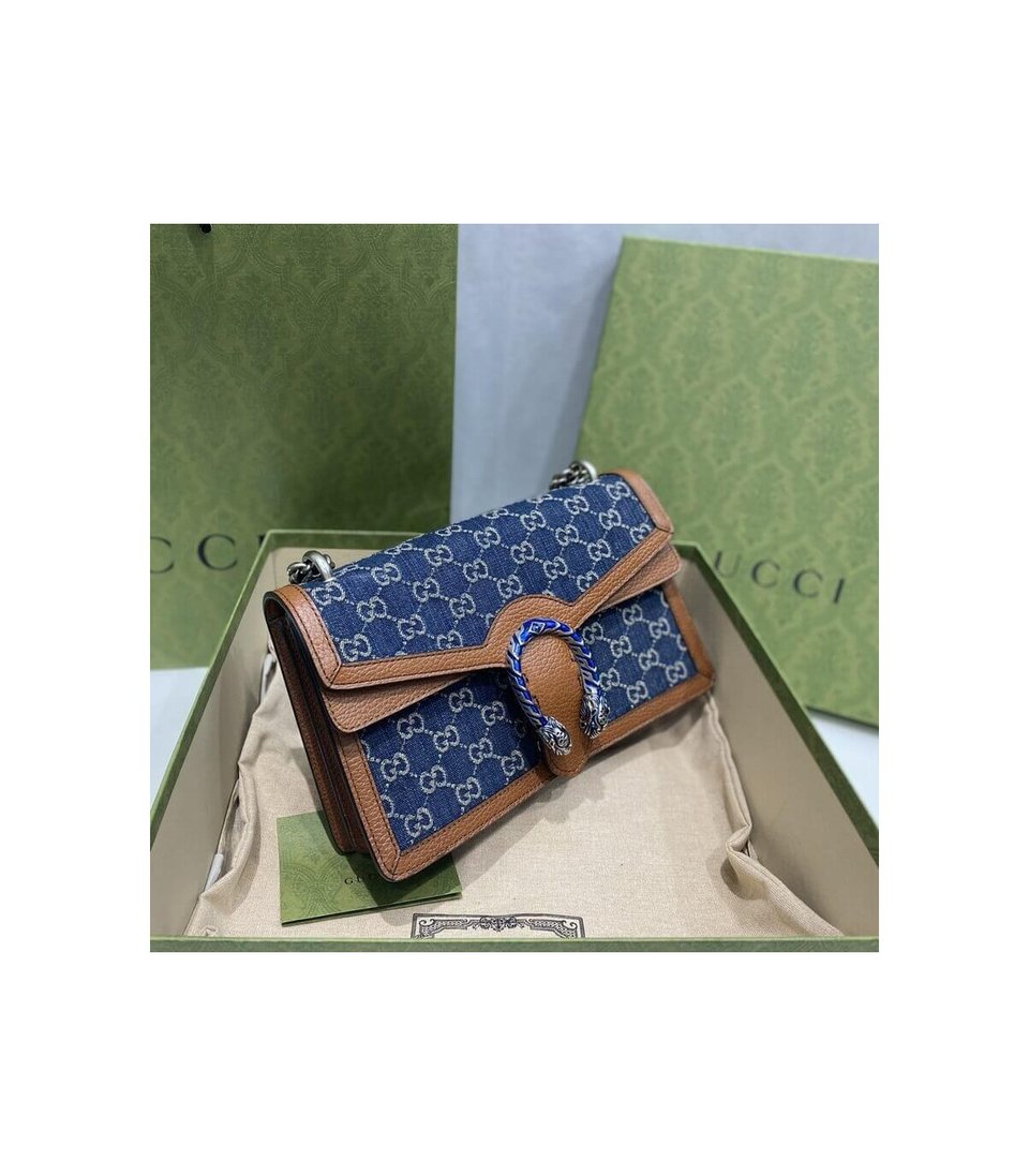 Gucci Small Dionysus Shoulder Bag in Blue Jacquard Denim 28cm view 6