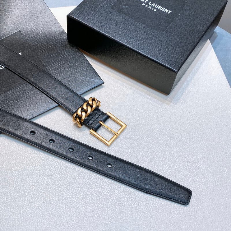 Saint Laurent Chain-Loop Narrow Belt With Square Buckle In Lacquered Python 640575 view 6