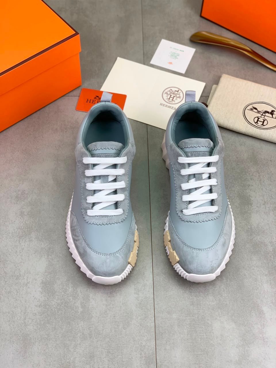 Hermes Bouncing Sneakers Bleu Tonnerre Color Goatskin H221898ZHB1400 view 8