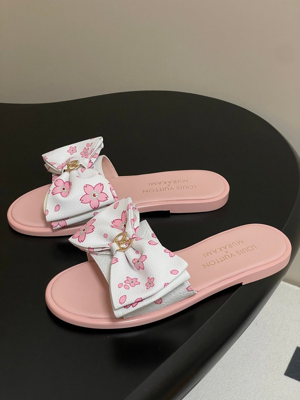 Louis Vuitton x Takashi Murakami Lily Flat Mule Bow Slide Sandals Pink Canvas 1AGVYA view 3