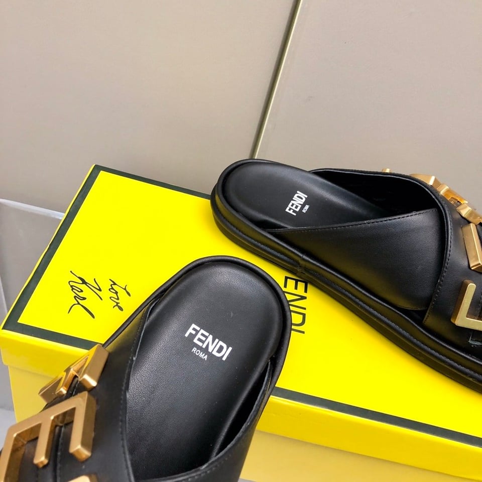 Fendi Fendigraphy Leather Slides Black 8X8289Ai1Rf1H1K view 5
