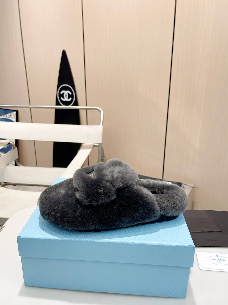 Prada Shearling Sabots Grey view 8