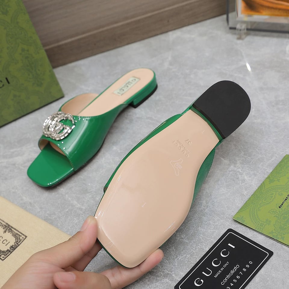 Gucci Gg Crystal Slippers Green view 5