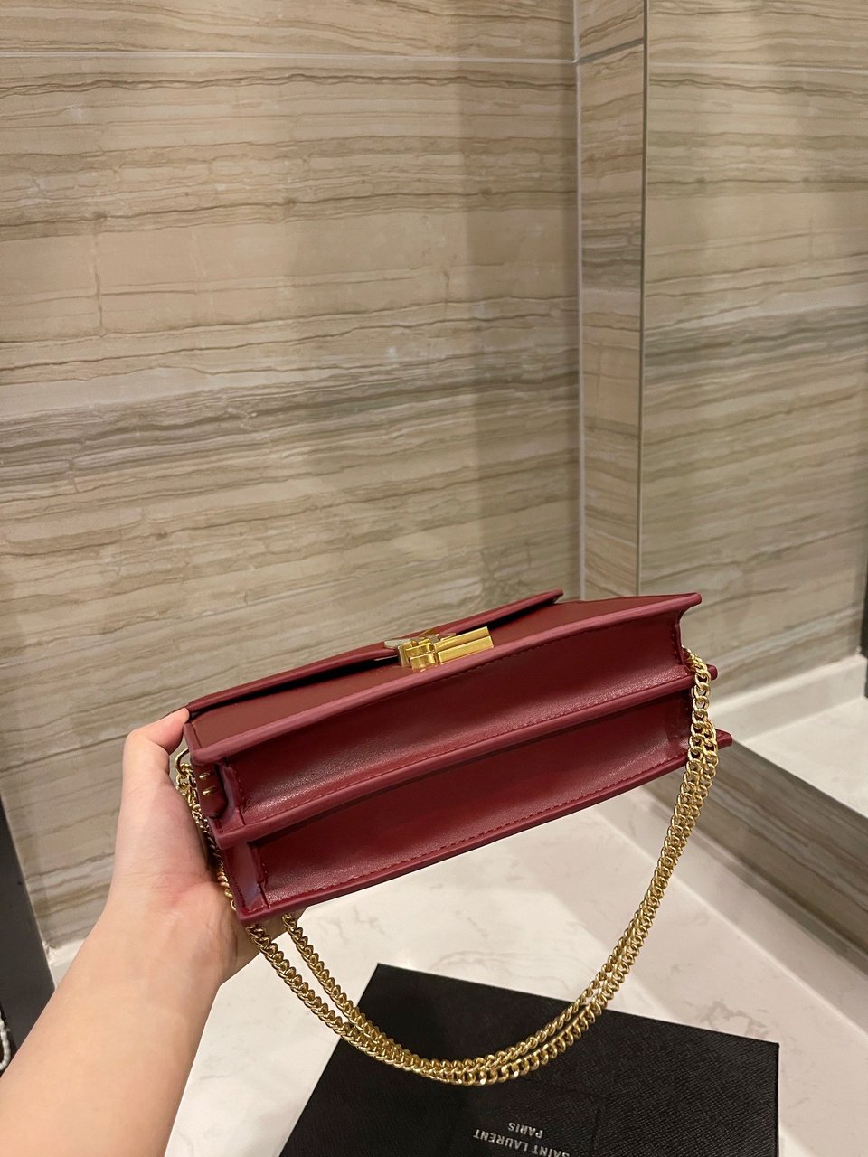 Saint Laurent Cassandra Chain Crossbody Bag Wine Red view 4