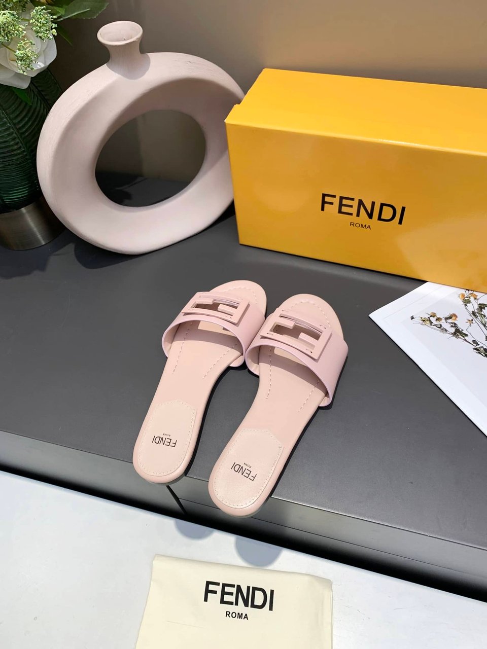 Fendi Signature Leather Sandals Slide Pink 8R8136Ae7Tf1Fgd view 8