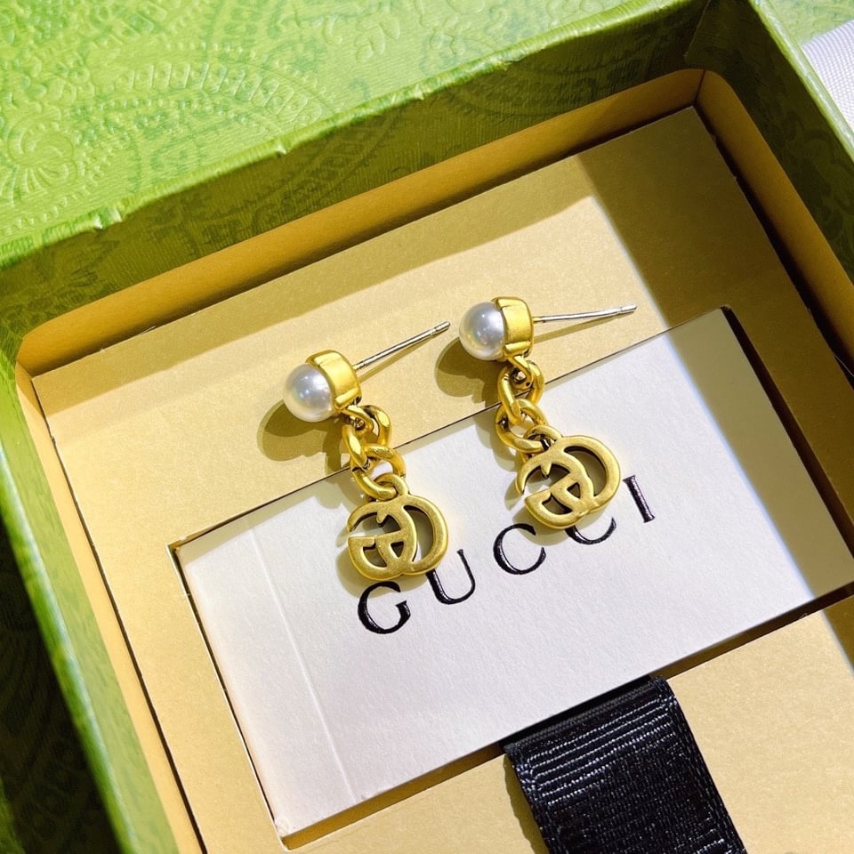 Gucci Pearl Double G Earrings Gold 645665 I4620 8078 view 5