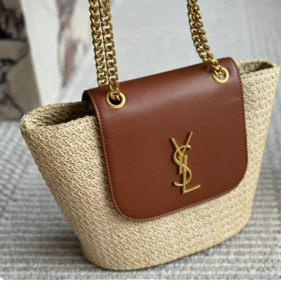 Saint Laurent Mini Manon In Raffia And Aged Vegetable Tanned Leather Naturel 23Cm view 3
