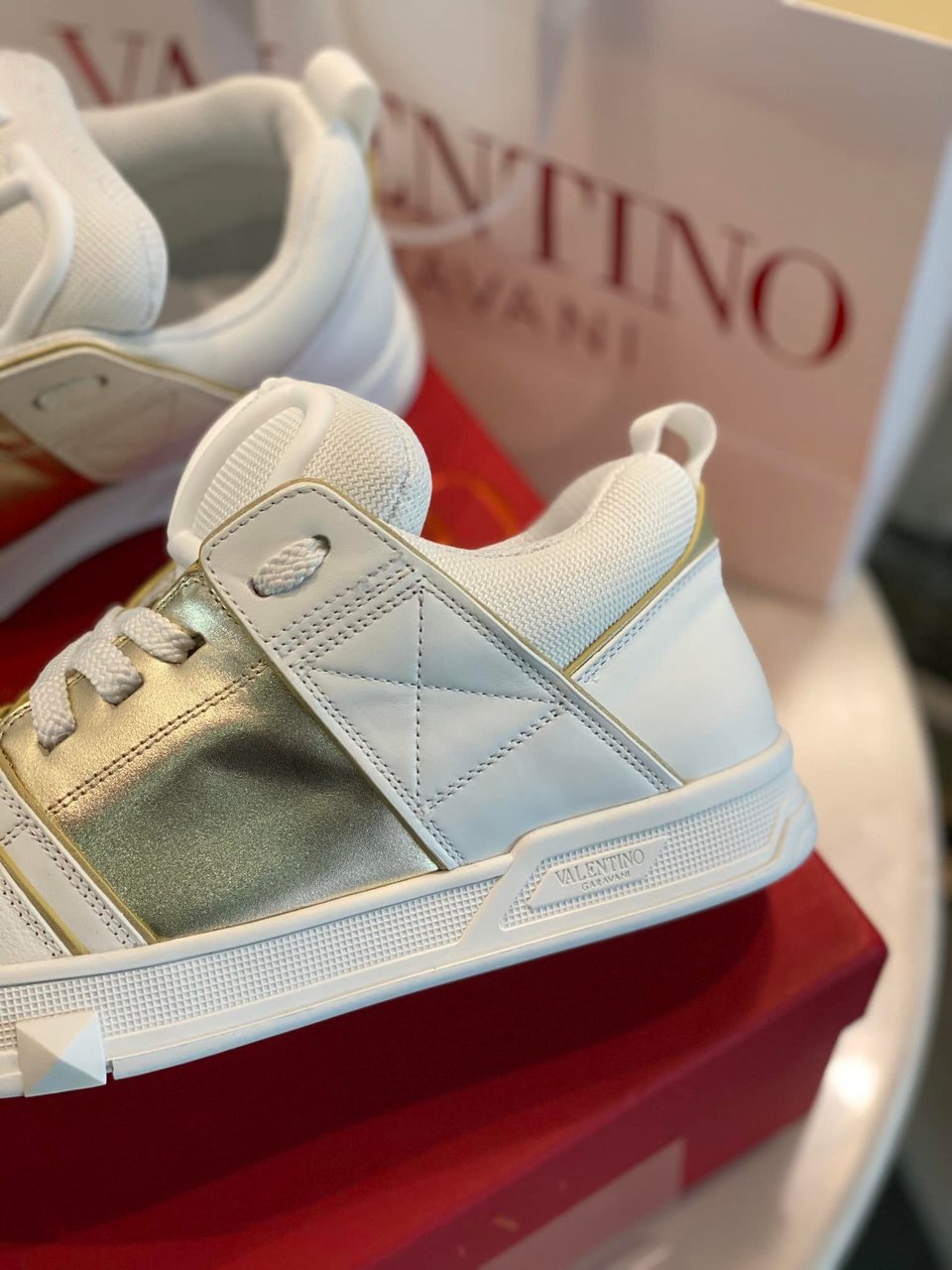 Valentino Garavani Open Skate Sneakers White And Gold view 5