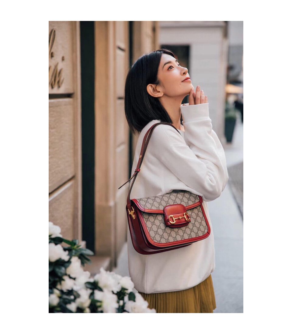 Gucci 1955 Horsebit Red GG Supreme Canvas Shoulder Bag 25cm view 4
