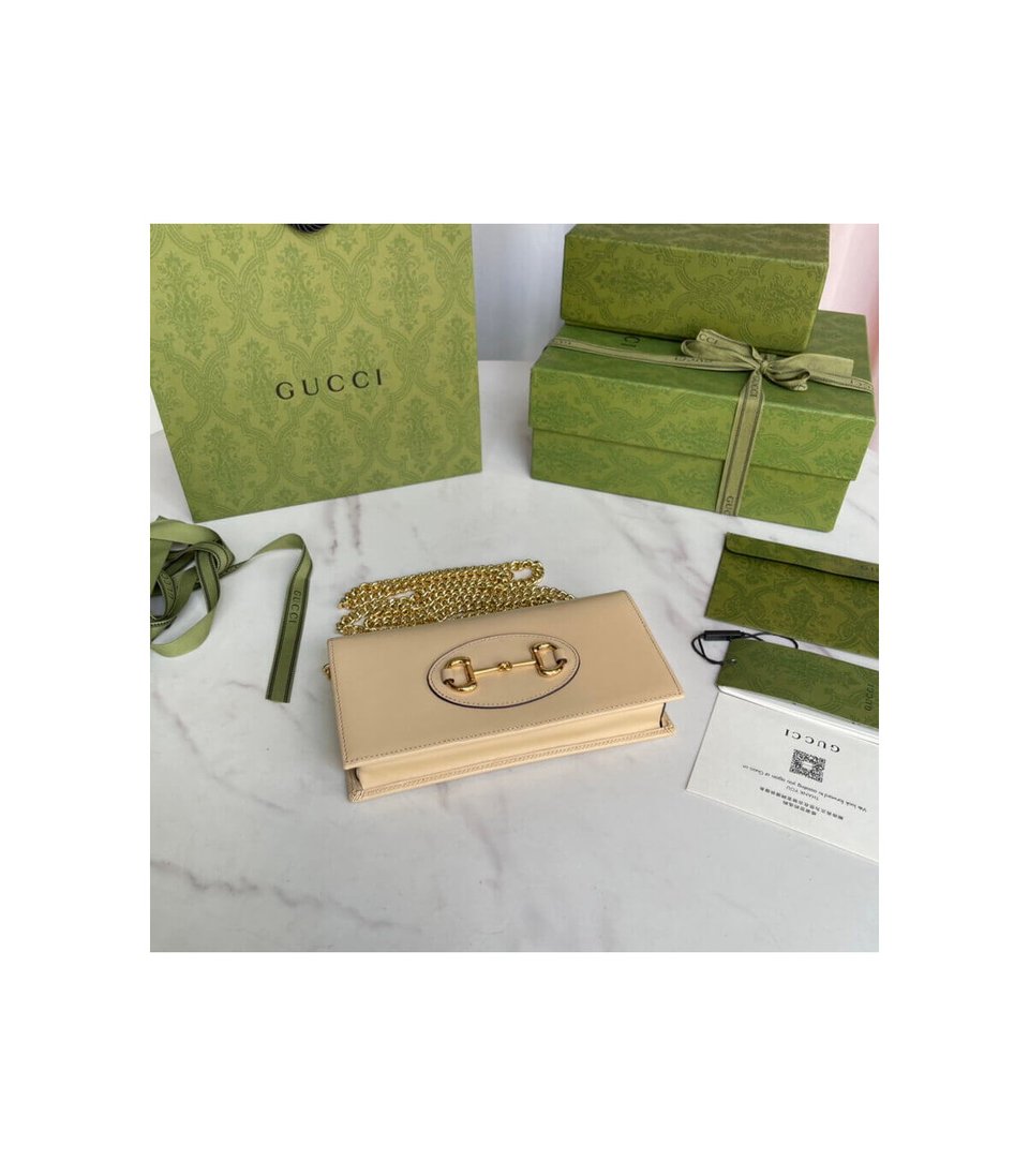 Gucci 1955 Horsebit Wallet With Chain in Beige Leather 19cm view 8