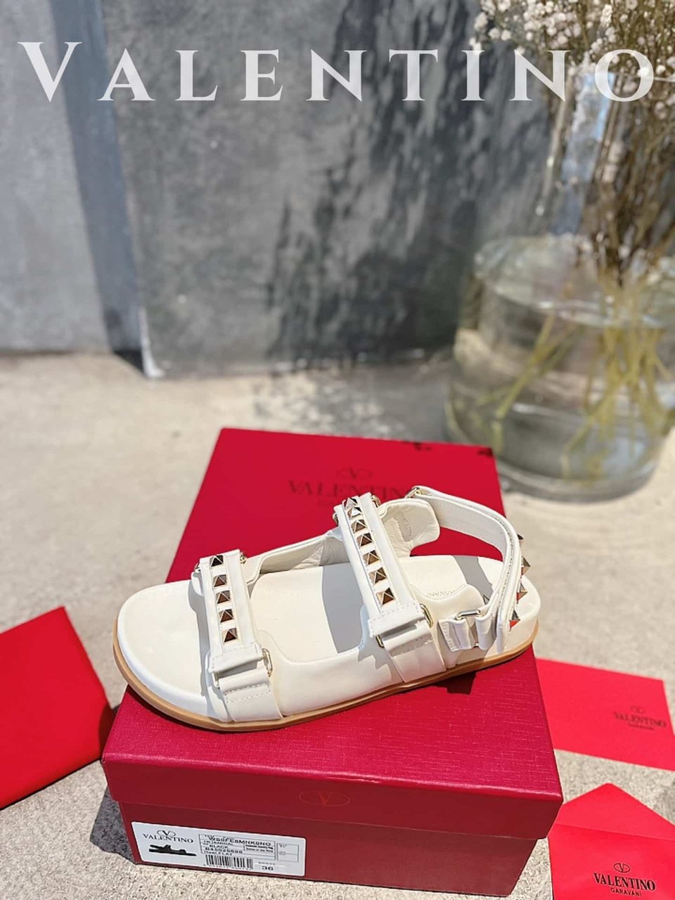Valentino Garavani Rockstud Flat Sandal In Nappa Leather For Woman In White view 10