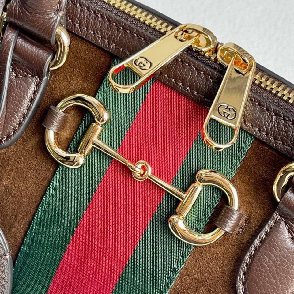 Gucci Borsetto Large Boston Bag Dark Brown Suede 38.5cm/15.2in view 10