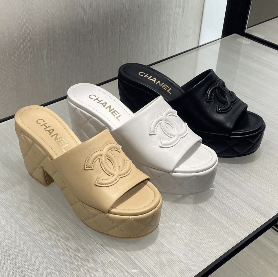Chanel CC Embossed Logo High Heel Mules in Black Quilted Calfskin view 3
