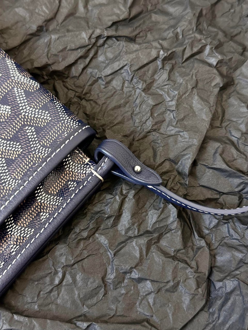 Goyard Plumet Pocket Wallet 20cm Navy Blue Goyardine Canvas And Lambskin Trim view 5