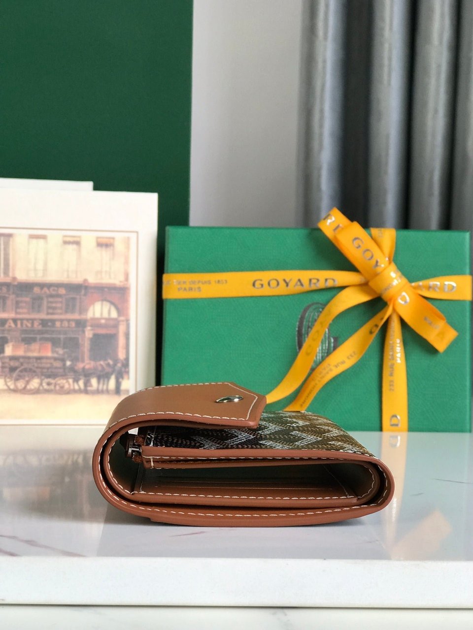Goyard Saint-Gabriel Wallet 12 Cm Tan Calfskin And Black Goyardine Canvas view 5