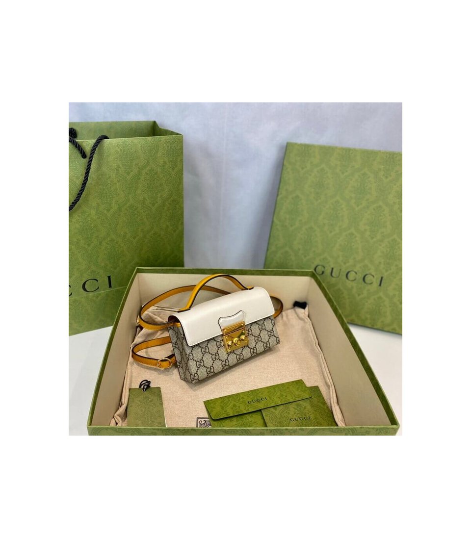Gucci Padlock Mini Shoulder Bag Ivory &amp; Orange Leather 18cm/7in view 10