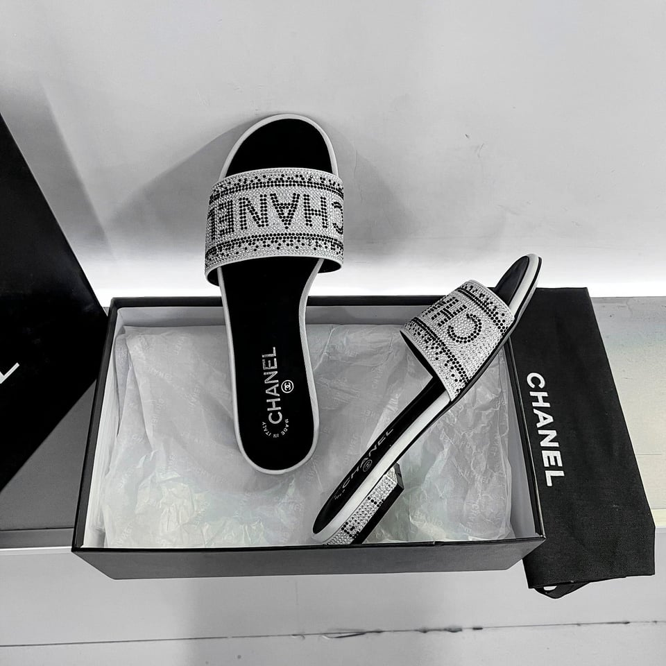 Chanel 24P Beaded Diamond Slippers Silver view 5