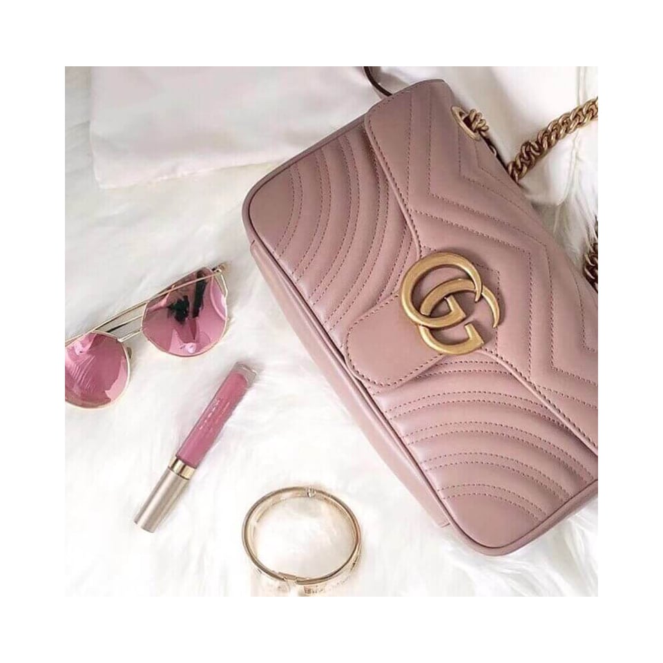 Gucci GG Marmont Matelasse Chevron Leather Small Shoulder Bag Nude Pink view 6