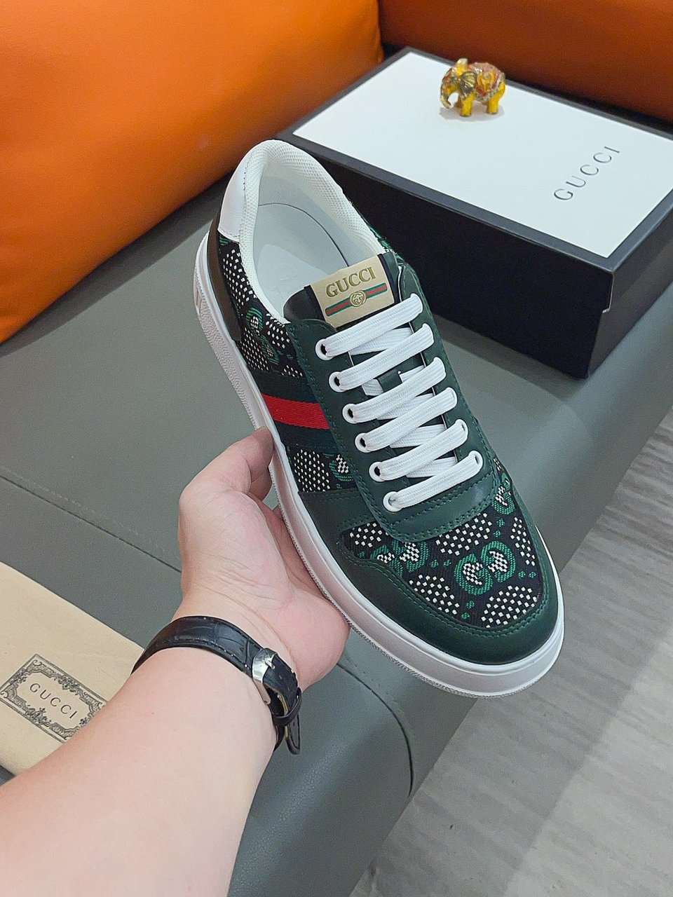 Gucci Screener Gg High Top Sneaker Leather In Green view 4