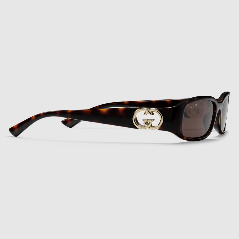 Gucci Dark Tortoiseshell Rectangular Frame Sunglasses GG1661S view 3