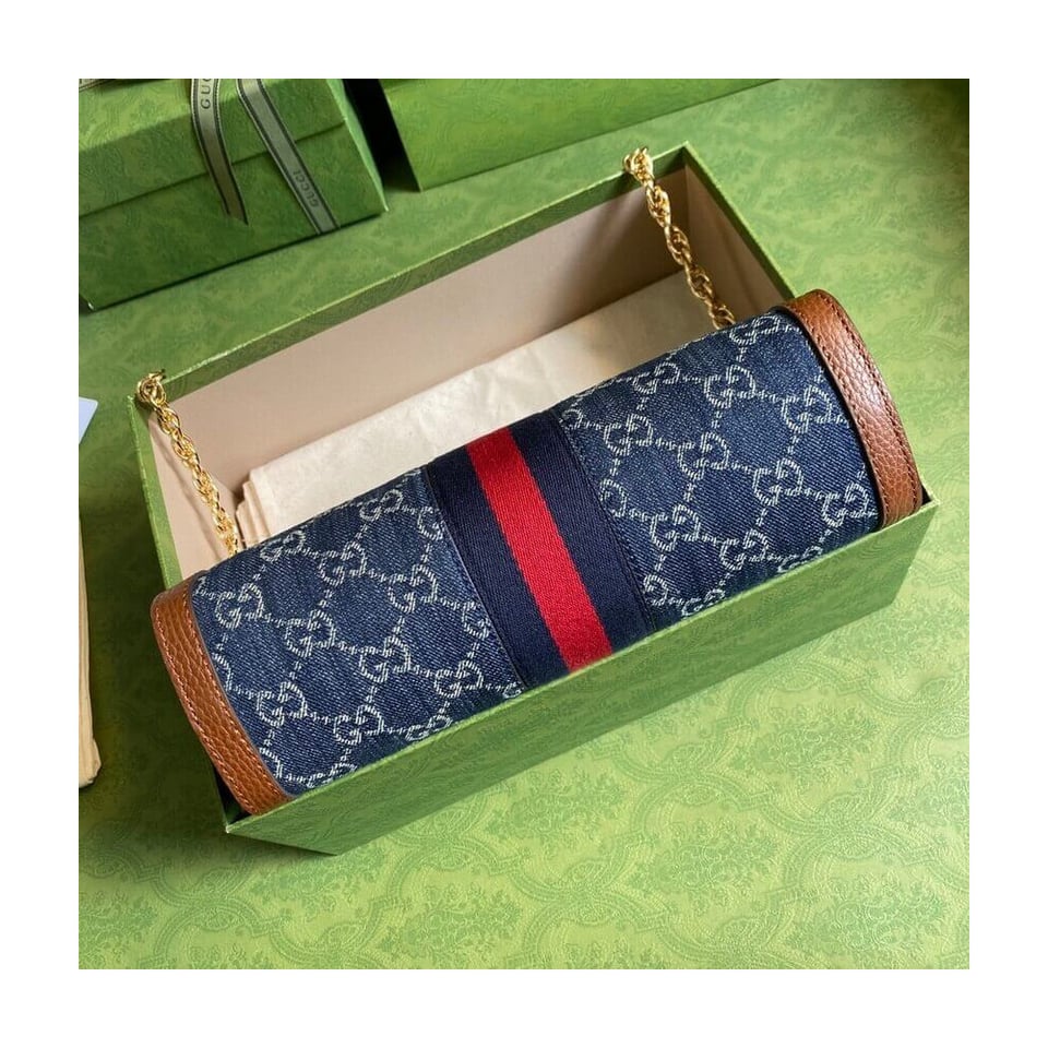 Gucci Ophidia GG Small Shoulder Bag in Blue Demin view 4