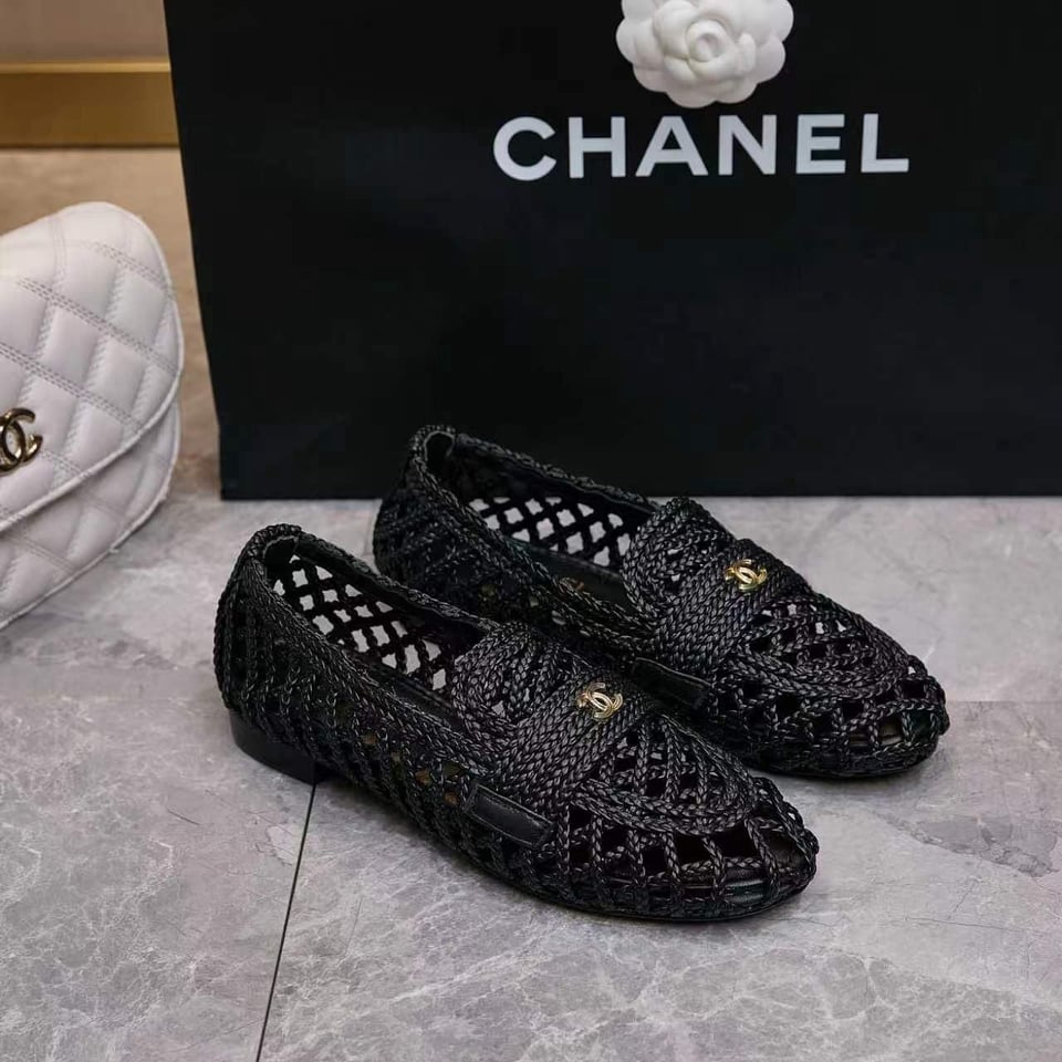 Chanel Braided Woven Loafers CC Logo Black Fabric G39852 view 7
