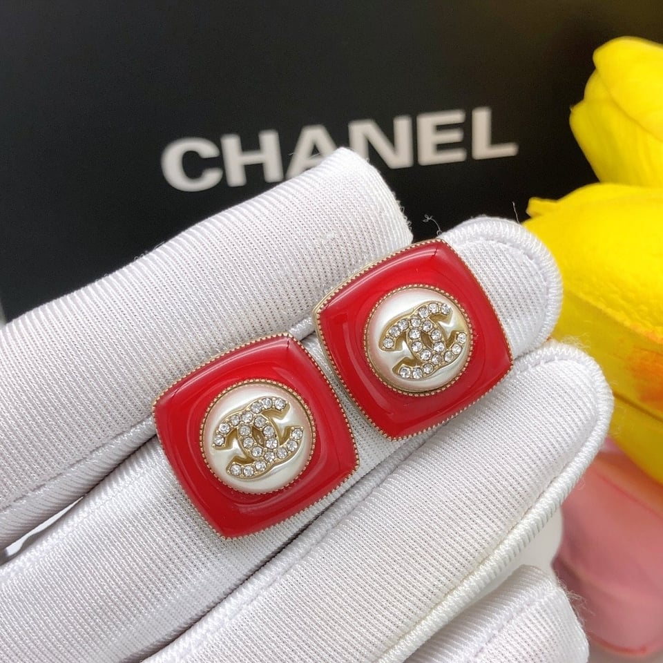 Chanel Cc Earrings Red view 3