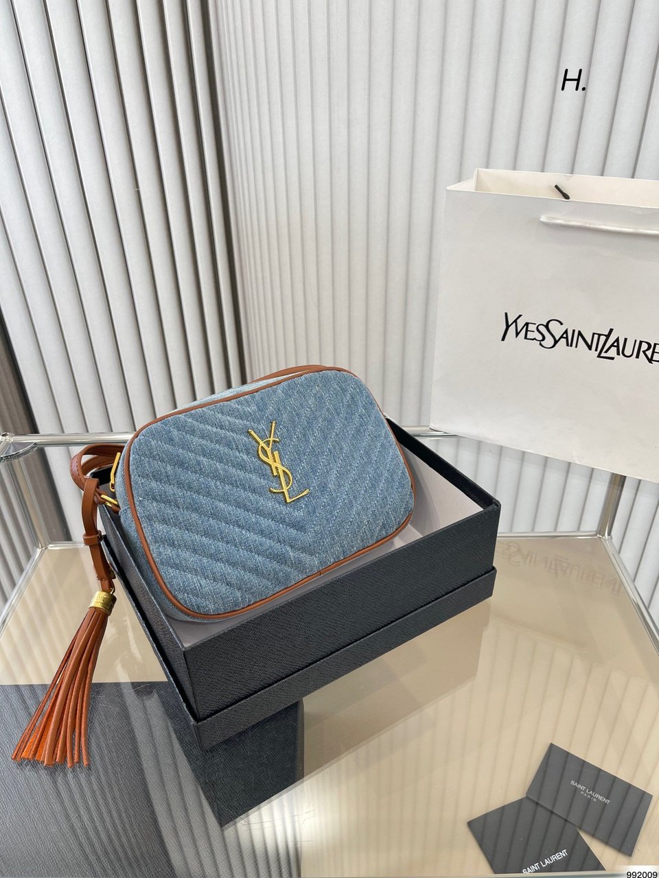 Saint Laurent Women’S Blue Mini Lou Denim Camera Bag 23Cm view 5