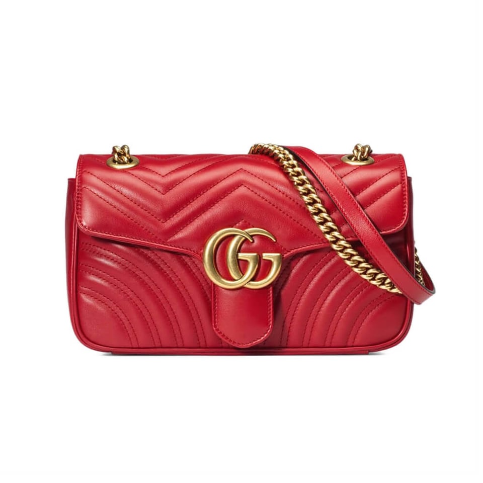 Gucci GG Marmont Matelasse Chevron Leather Small Shoulder Bag Red view 2