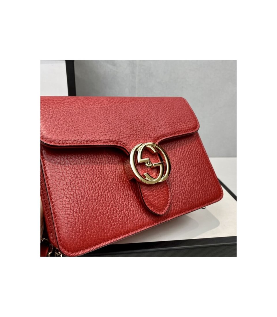 Gucci Interlocking Chain Leather Cross Body Bag Red 25cm view 13