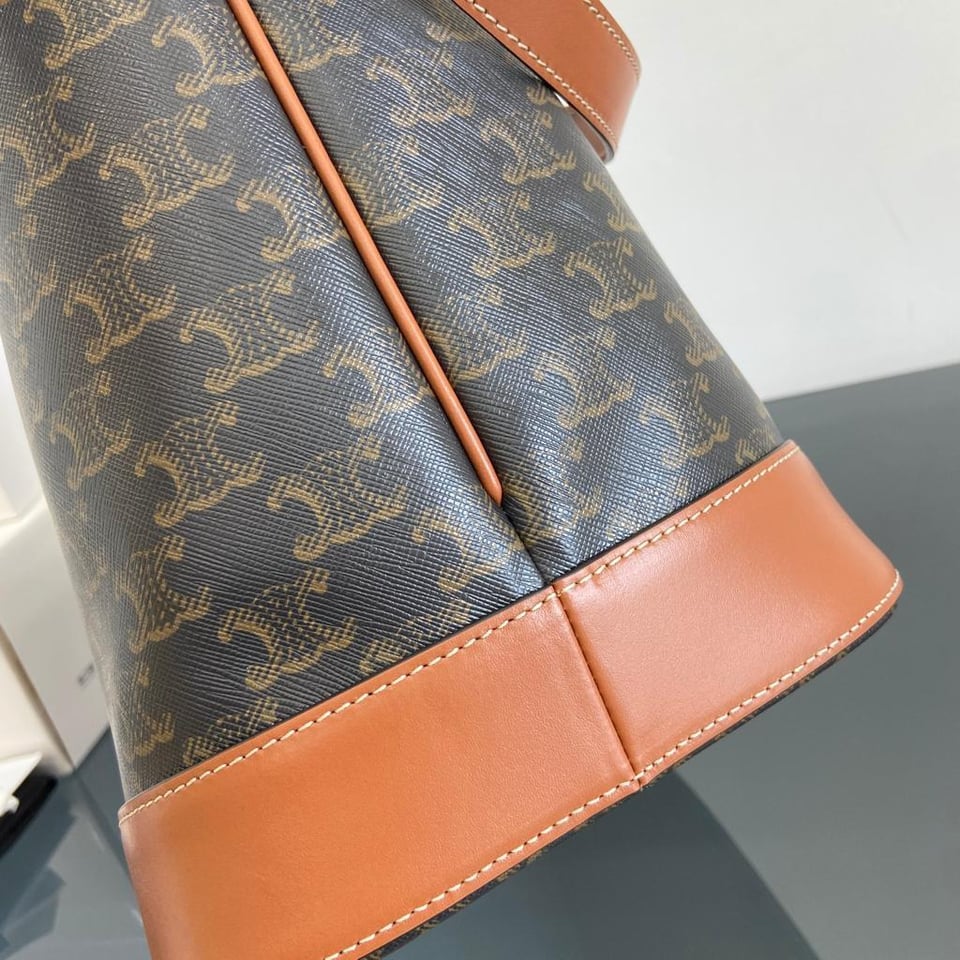 Celine Medium Bucket IN Triomphe Canvas And Calfskin 27cm/10.6in Tan Color 12500 DKK view 7