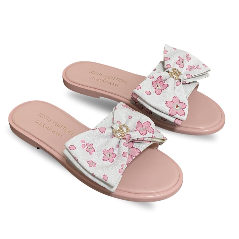 Louis Vuitton x Takashi Murakami Lily Flat Mule Bow Slide Sandals Pink Canvas 1AGVYA view 2