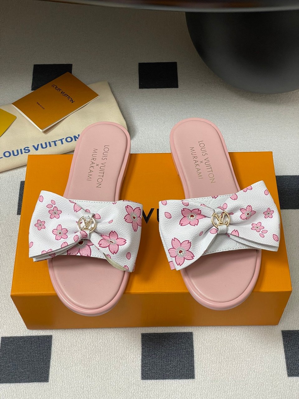 Louis Vuitton x Takashi Murakami Lily Flat Mule Bow Slide Sandals Pink Canvas 1AGVYA view 7