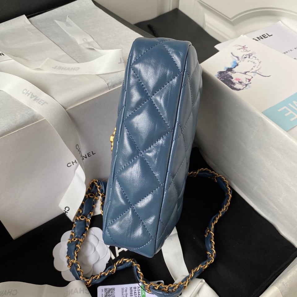 Chanel 23K 13,5Cm Steel Blue Calfskin Gold Hardware view 6