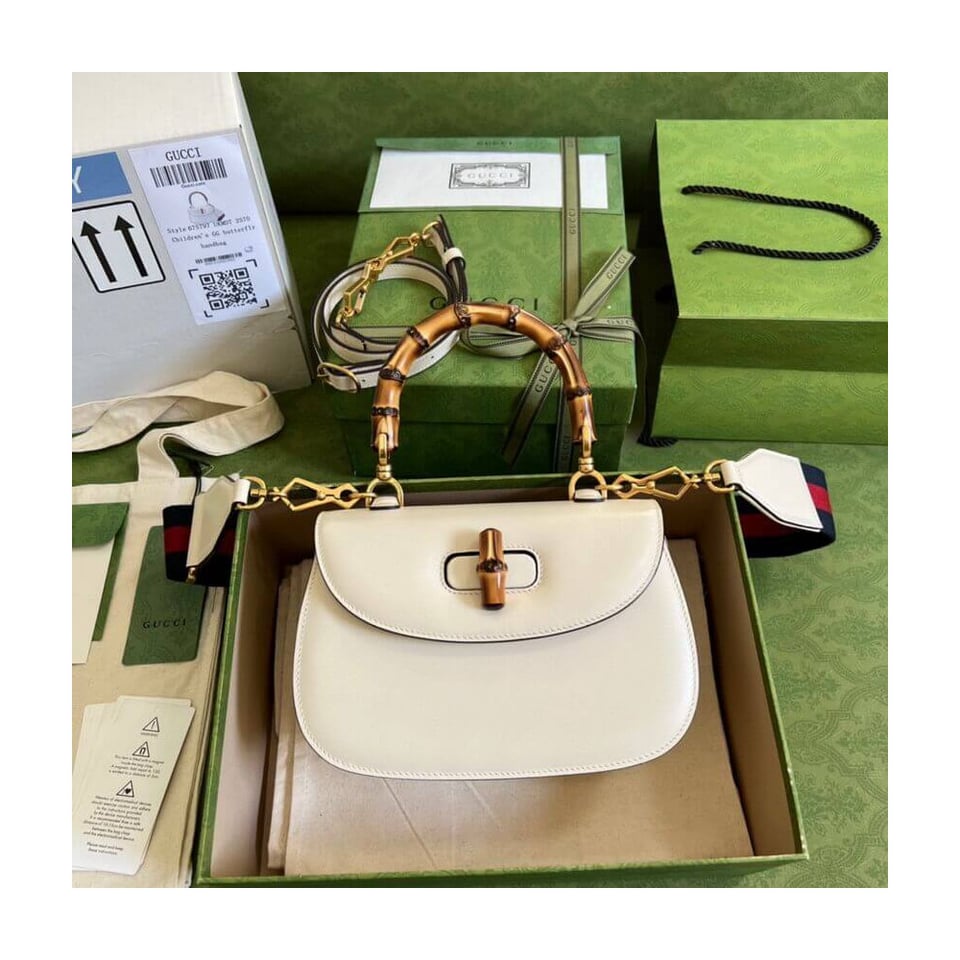 Gucci Small Top Handle Bag with Bamboo White view 5