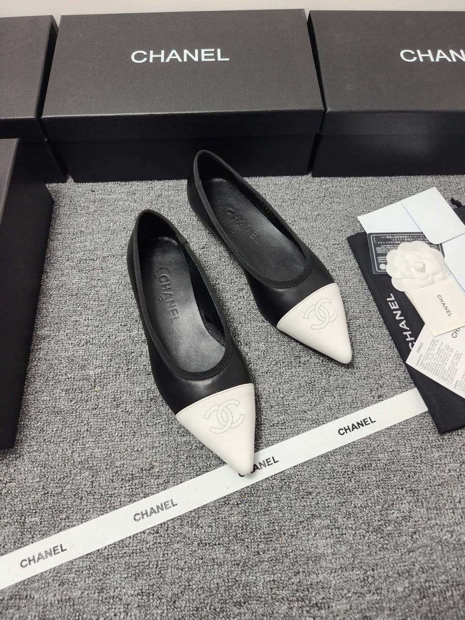 Chanel Pointed-Toe Ballerinas Black Lambskin view 7