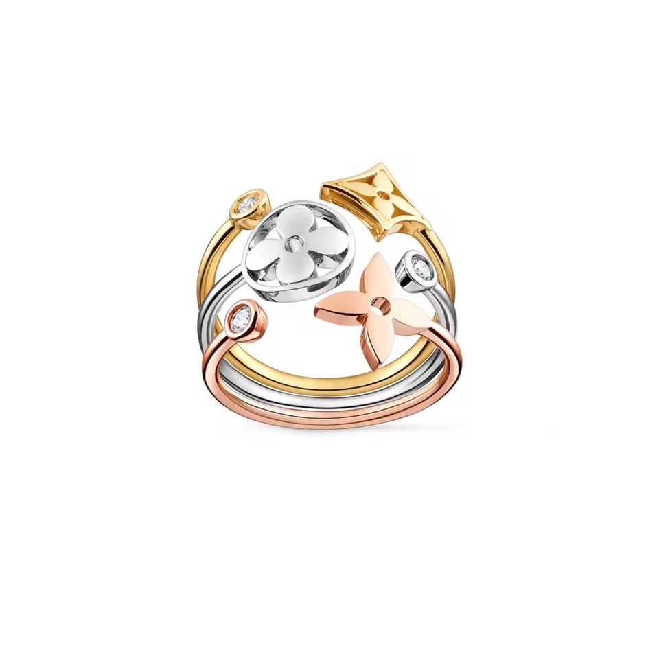 Louis Vuitton Rings Idylle Blossom Paved Ring, 3 Golds And Diamonds view 2