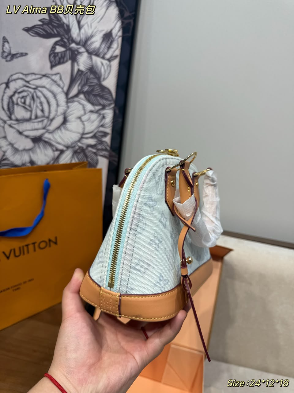 Louis Vuitton Alma BB Bag Monogram Origine Bleu Courrier 23.5cm M27526 view 8