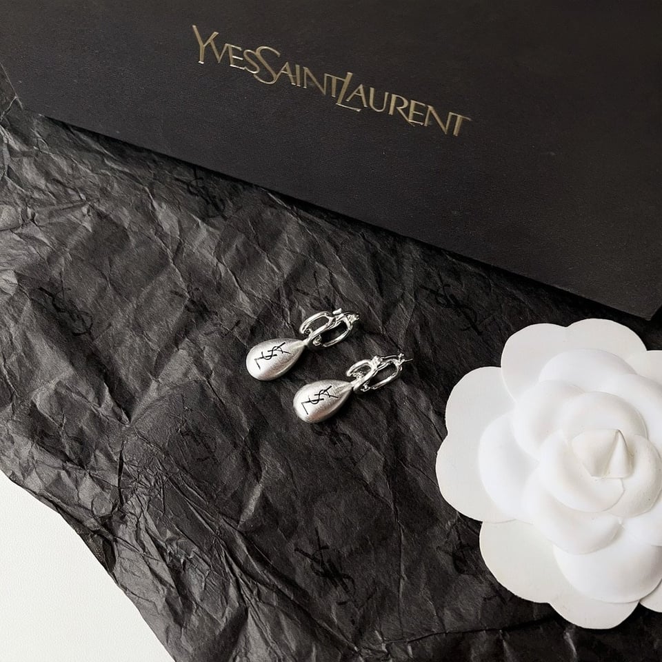 Saint Laurent Teardrop Earrings With Ysl Logo Silver view 3