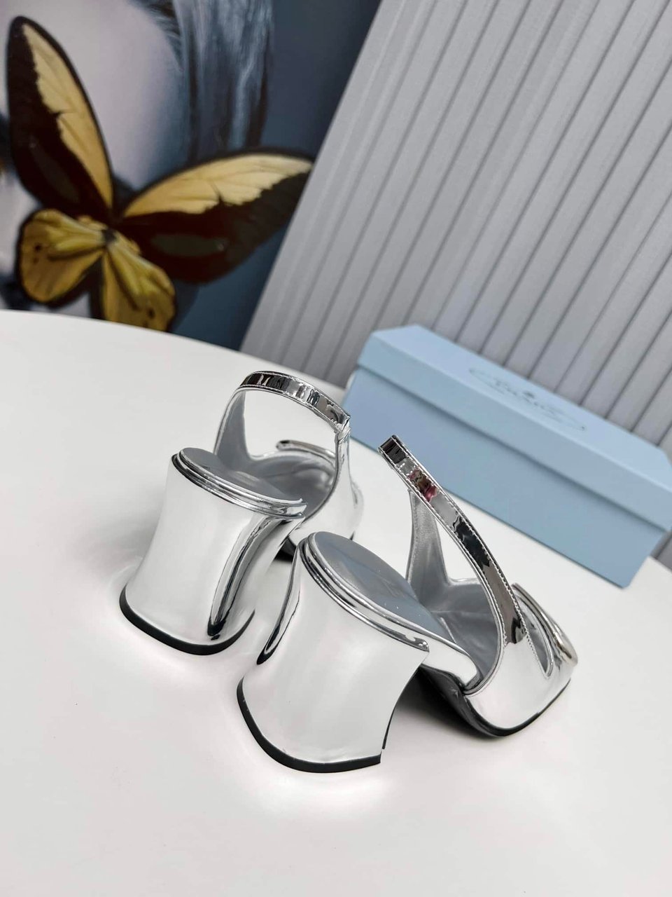 Prada Leather Slingback Pumps Silver view 4