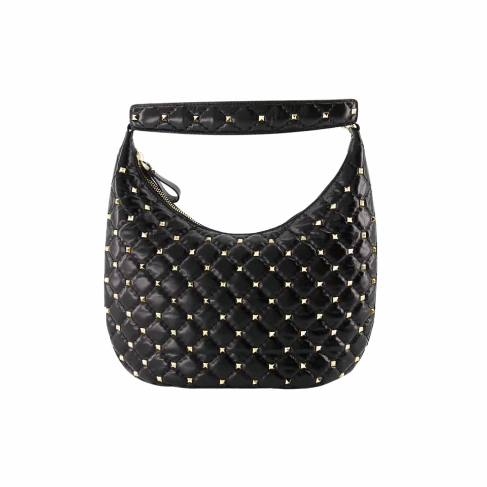 Valentino Rockstud Spike Leather Hobo Bag Black 28Cm 3W2B0M32Was