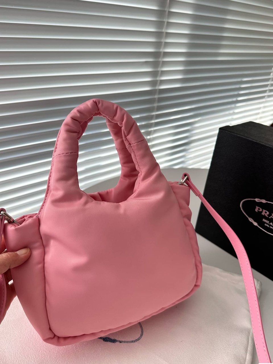 Prada Padded Soft Leather Bag Geranium Pink 19Cm view 4