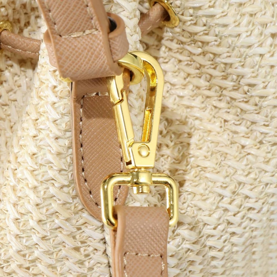 Prada Crochet And Leather Bucket Bag Natural 24Cm view 6