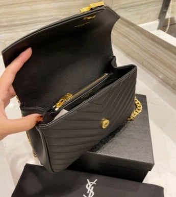 Ysl College Medium Chain In Quilted Leather Black Gold view 10