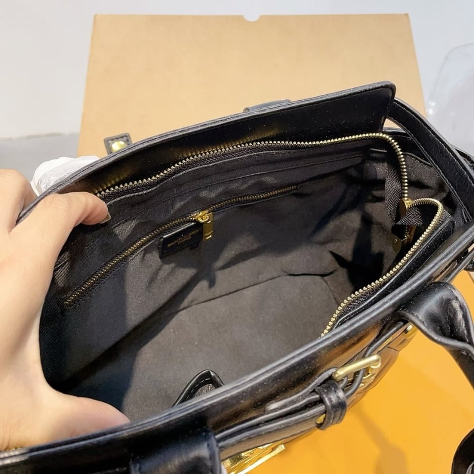 Saint Laurent Calfskin Leather Handbag Black 33Cm view 7