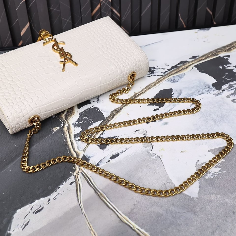 Saint Laurent Kate Medium Chain Bag With Tassel In Shiny White view 11