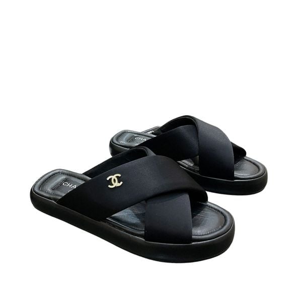 Chanel Cc Logo Criss Cross Slides Black view 2